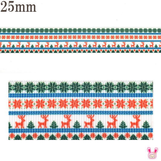 プリントリボンクリスマスミニミニクリスマスなラインリボン幅25mm1m単位切り売り(3m以上)