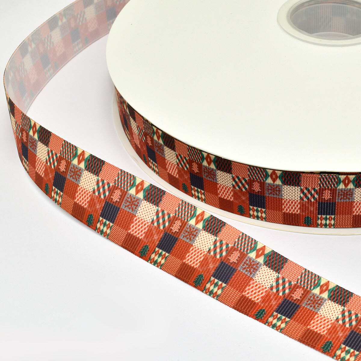 プリントリボンクリスマス小さなクリスマスのタイルリボン幅25mm1m単位切り売り(3m以上)