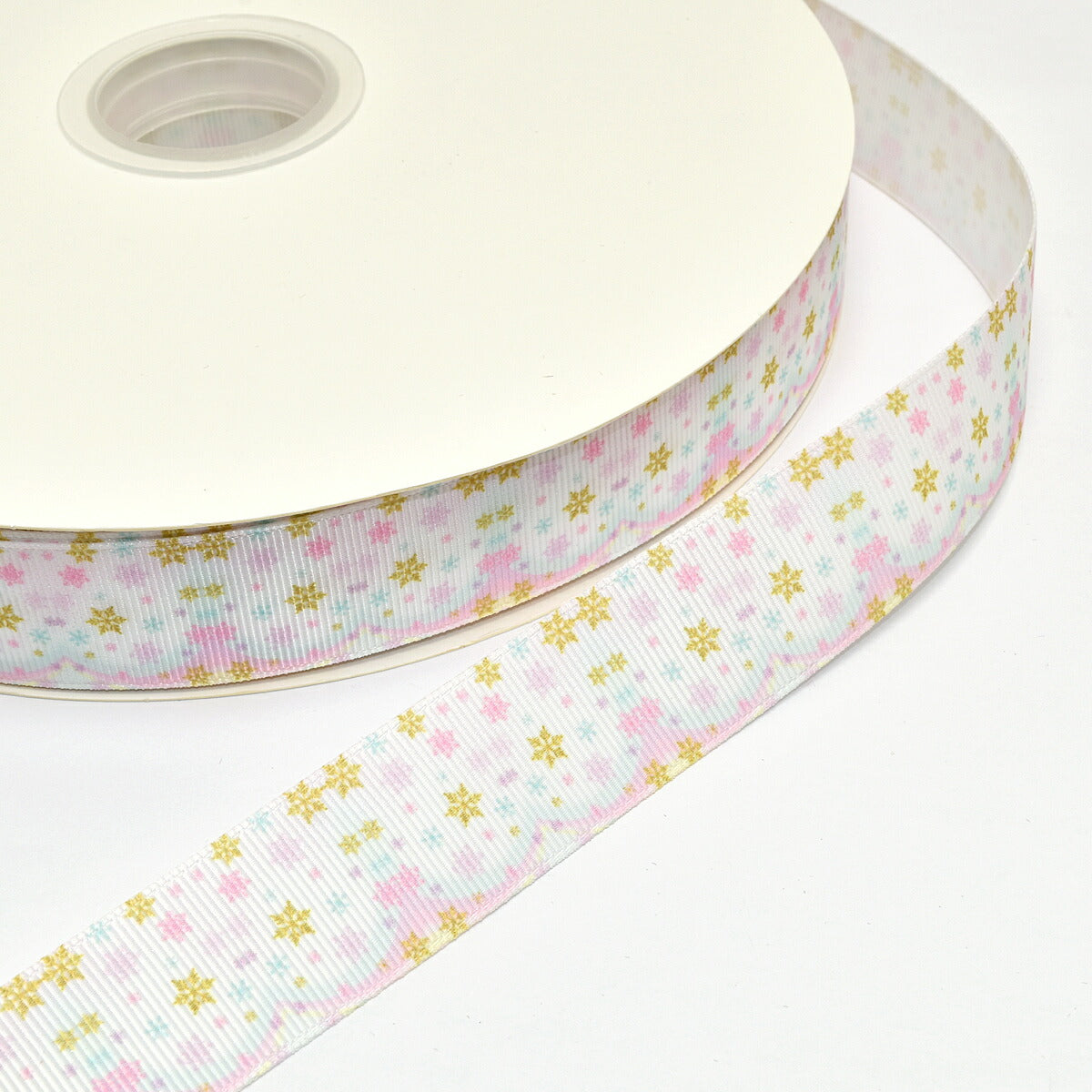 プリントリボンゆめかわ雪のカーテンリボン幅25mm1m単位切り売り(3m以上)