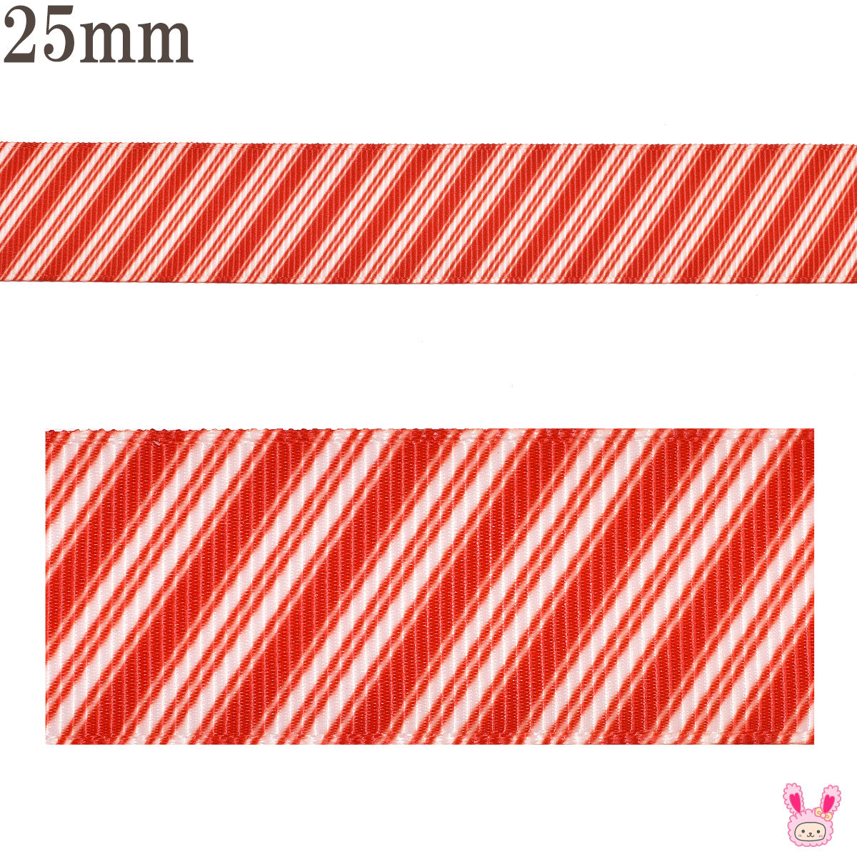 プリントリボンレッドストライプリボン幅25mm1m単位切り売り(3m以上)
