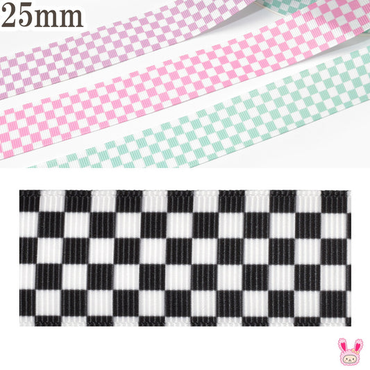 プリントリボンチェック柄リボン幅25mm1m単位切り売り(3m以上)