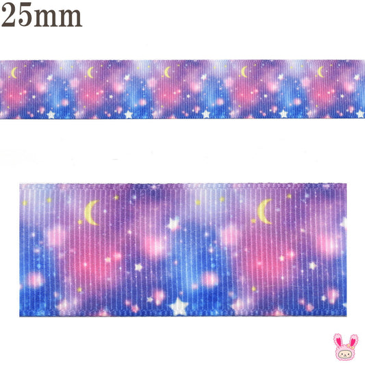 プリントリボンゆめかわナイトドリームリボン幅25mm1m単位切り売り(3m以上)