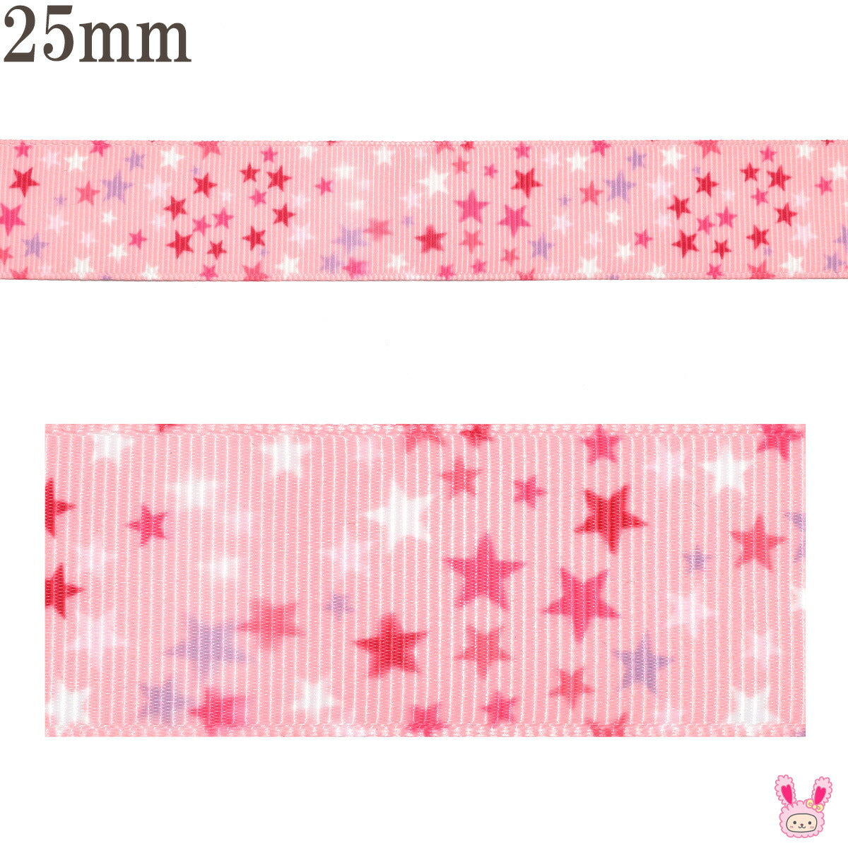 プリントリボンキラキラ星のピンクリボン幅25mm1m単位切り売り(3m以上)