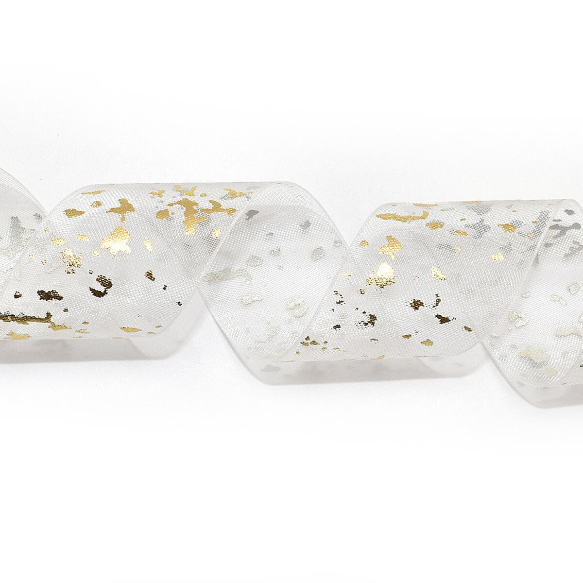 箔押しまだらのオーガンジーリボン　幅25mm　1m単位　切り売り　(2m以上)