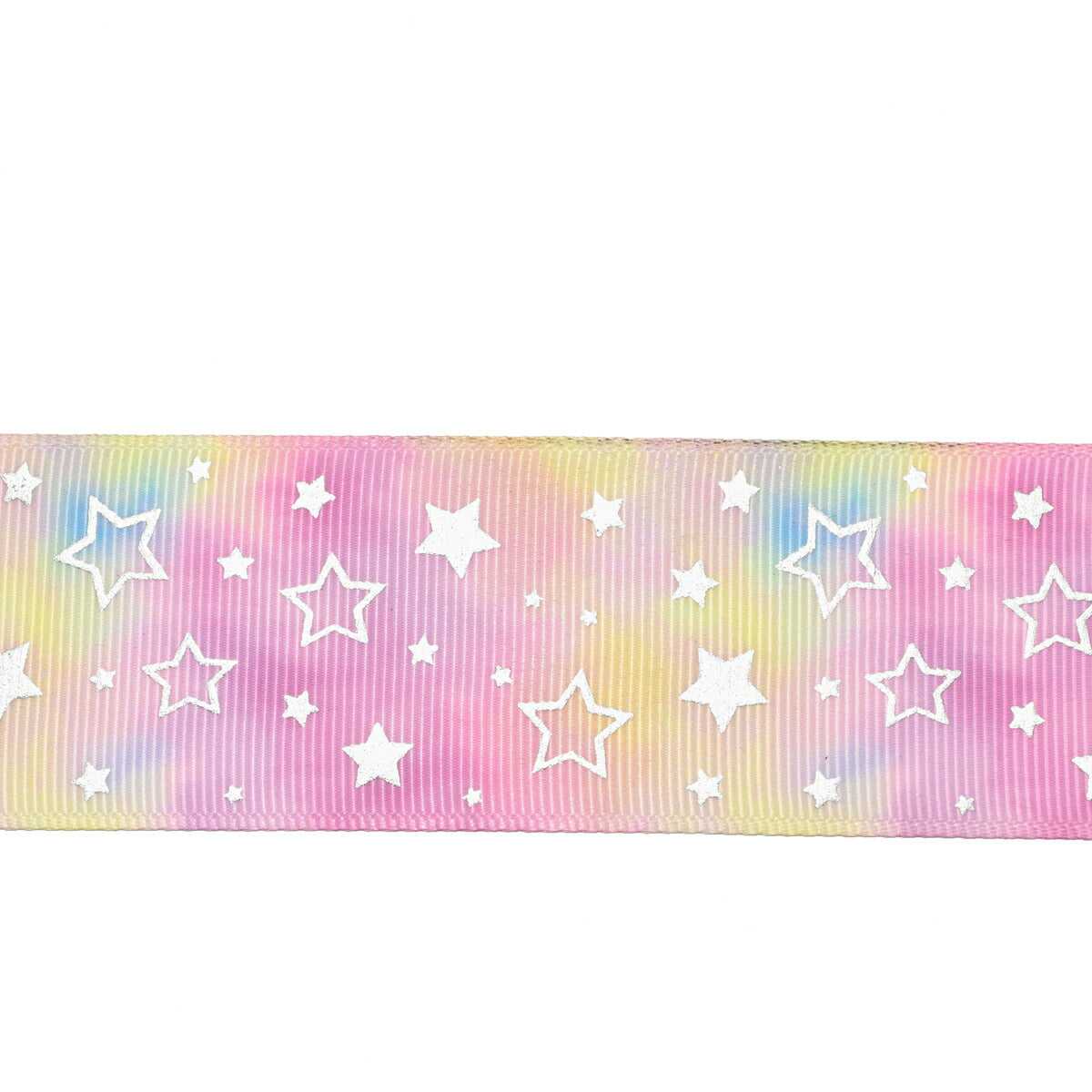 プリントリボン　箔押しスターの虹色リボン　幅38mm　1m単位　切り売り　(2m以上)