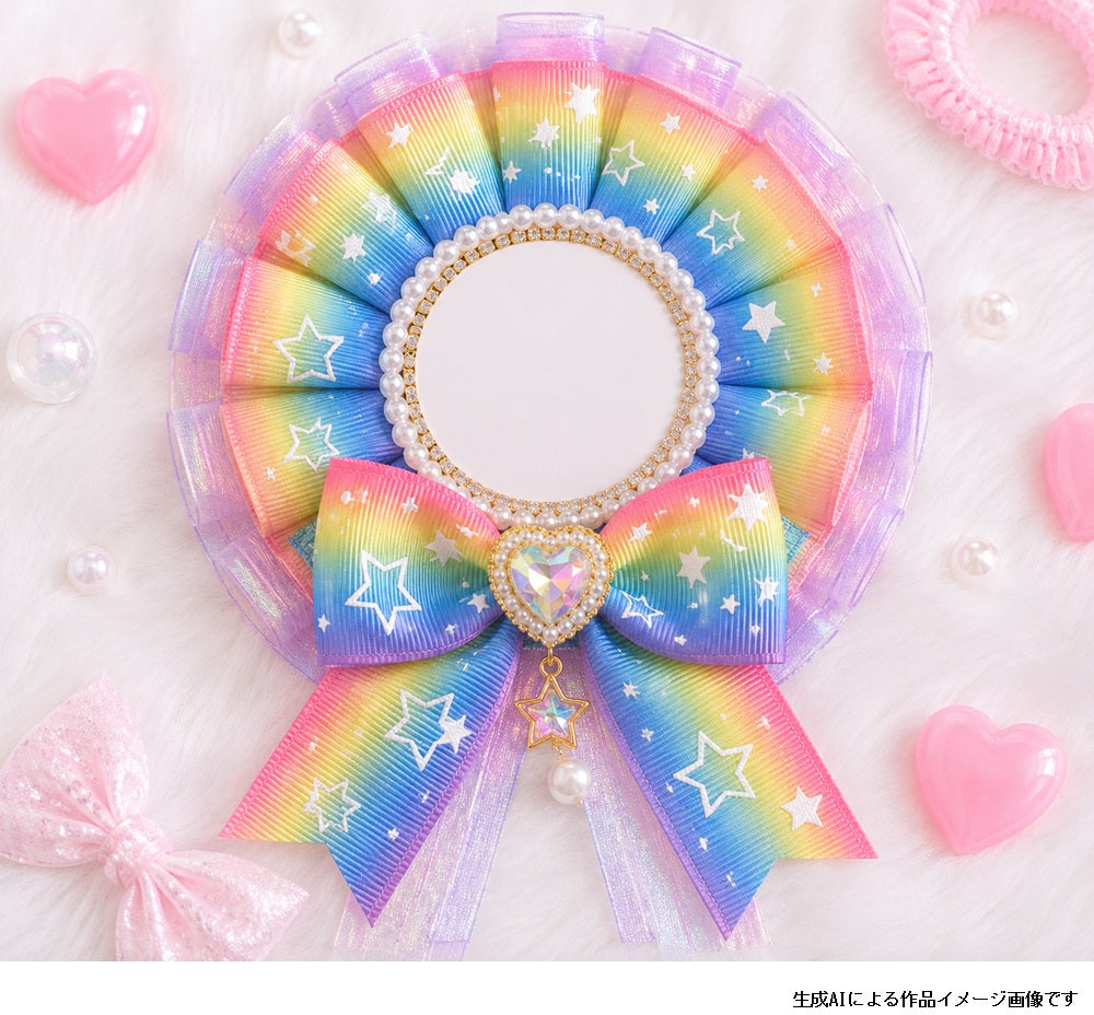 プリントリボン箔押しスターの虹色リボン幅38mm1m単位切り売り(2m以上)