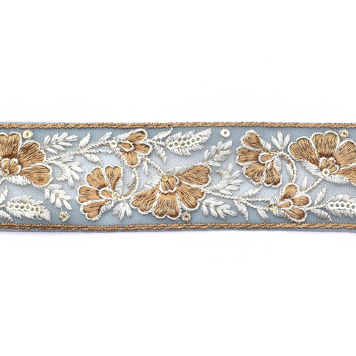インド刺繍リボン　優雅なバイカラーの花柄刺繍リボン　幅42mm　10cm単位　切り売り　(30cm以上)