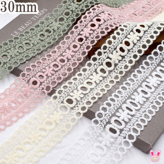 お花と丸のレースリボン幅30mm1m単位切り売り（2m以上）