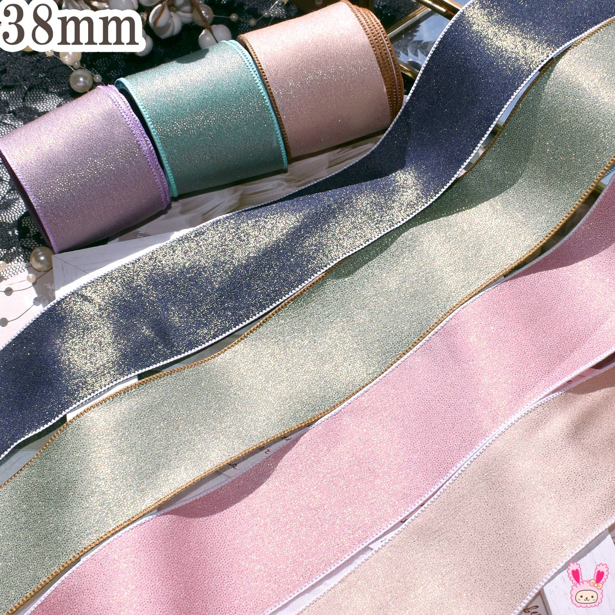 ゴールドラメシフォンリボン幅38mm1m単位切り売り