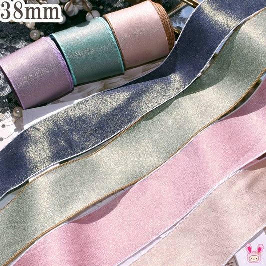 ゴールドラメシフォンリボン幅38mm1m単位切り売り