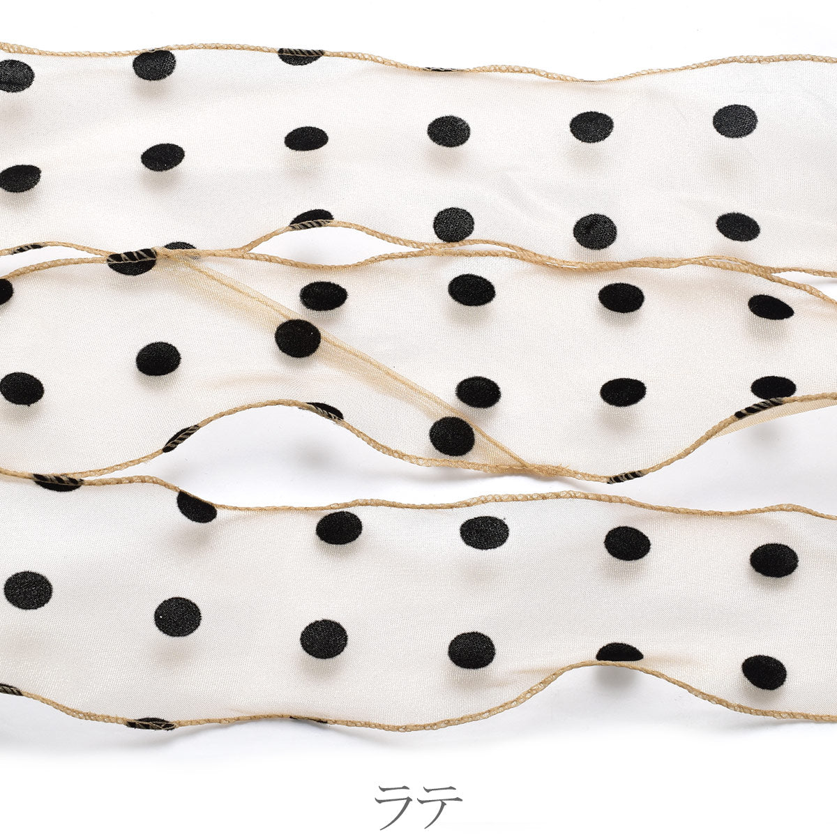 ナイロン糸入り大きなフロッキードットのシアーリボン　幅65mm　1m単位　切り売り　(2m以上)