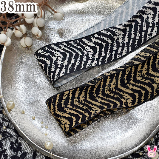 トラ柄シフォンリボン幅38mm1m単位切り売り(2m以上)★