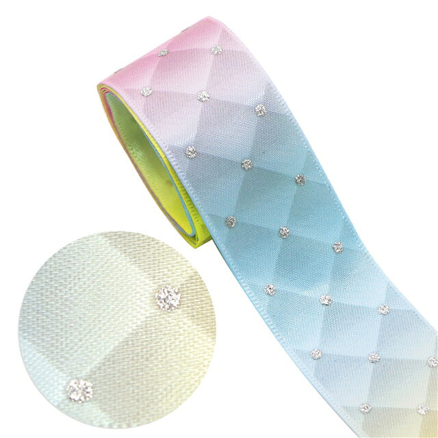 シルバーラメ付きダイヤ柄サテンリボン幅25mm1m単位切り売り(2m以上)