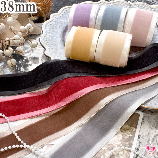 サイドサテンのベルベットリボン幅38mm1m単位切り売り