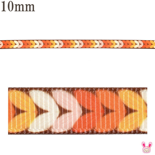 プリントリボンカラフルオータムリーフリボン幅10mm4ｍ★