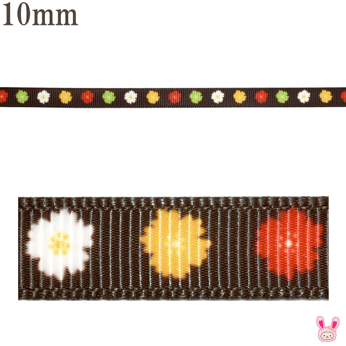 プリントリボン秋のフラワーリボン幅10mm4ｍ★