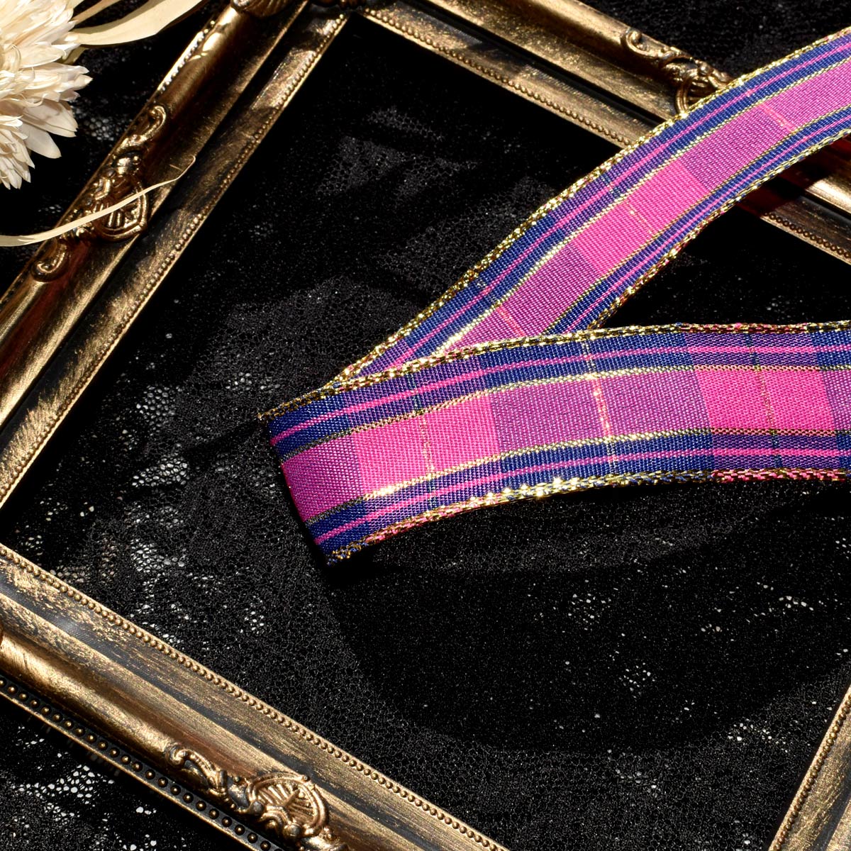 ワイヤー入りラメ入りチェックリボン1m単位切り売り(2m以上)