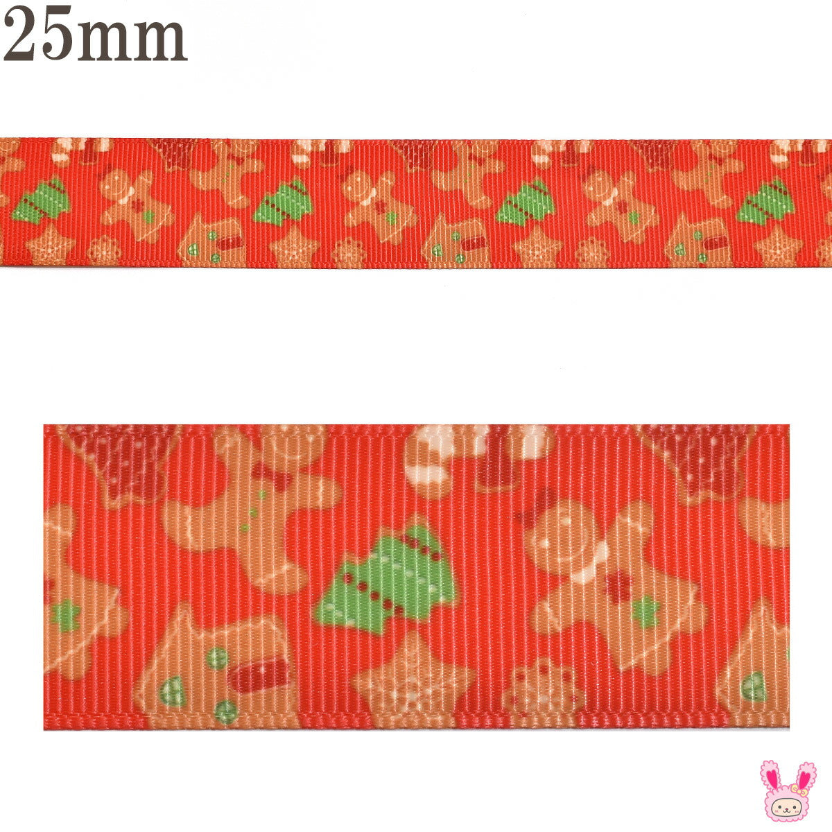 プリントリボンクリスマスアイシングクッキーの真っ赤なリボン幅25mm1m単位切り売り(3m以上)