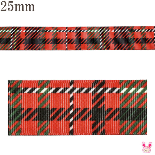 プリントリボンBIGタータンチェックリボン幅25mm1m単位切り売り(3m以上)
