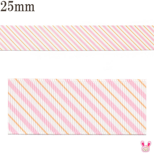 プリントリボンピンクのボーダーリボン幅25mm1m単位切り売り(3m以上)