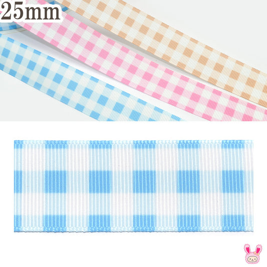 プリントリボンファンシーギンガムチェックリボン幅25mm1m単位切り売り(3m以上)