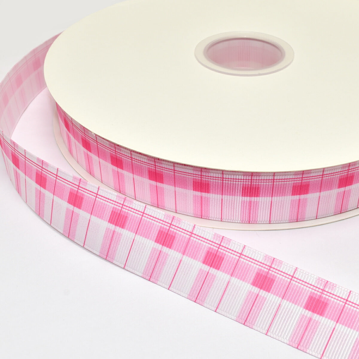 プリントリボン ピンクのシャープチェックリボン 幅25mm 1m単位