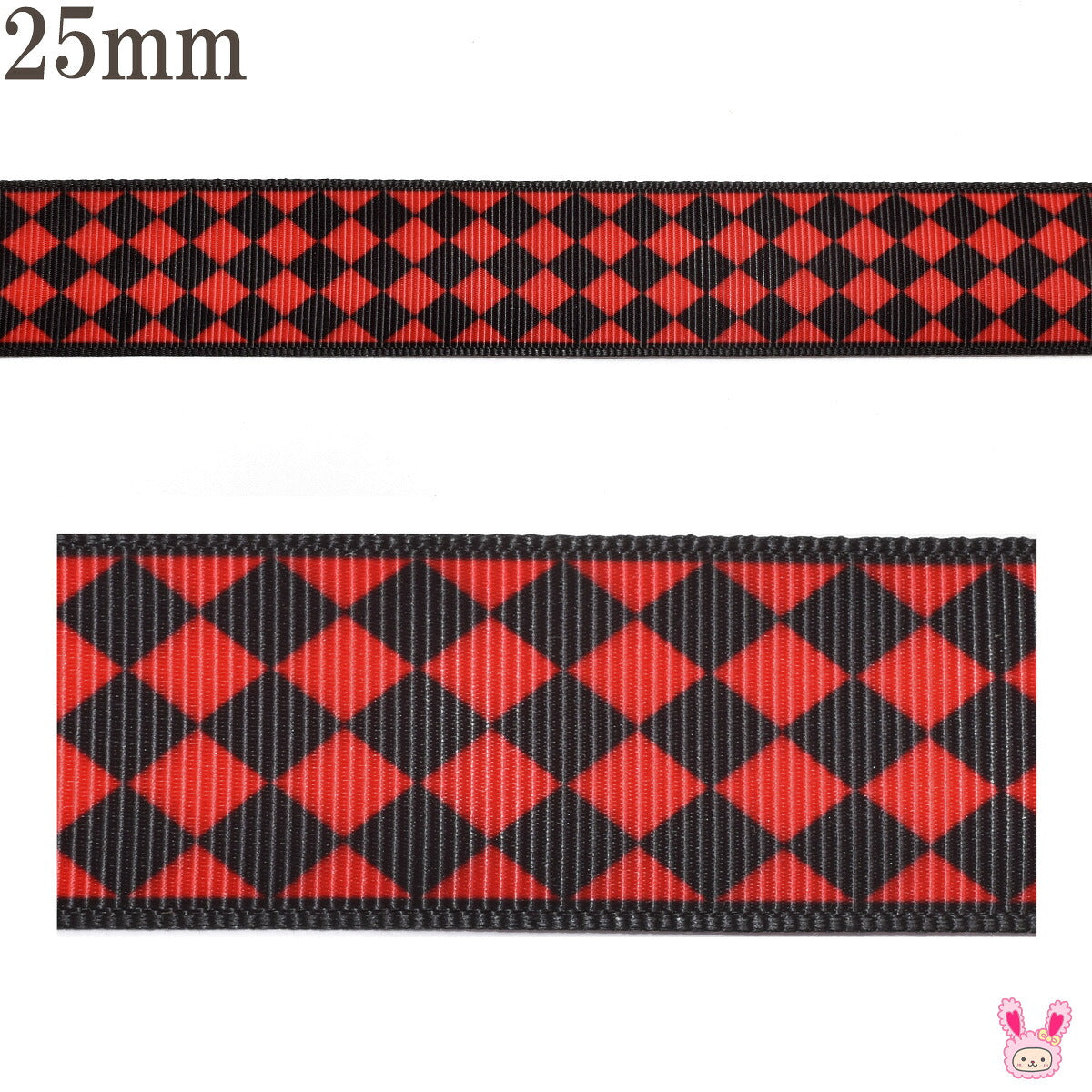 プリントリボンダイヤチェック柄リボン幅25mm1m単位切り売り(3m以上)