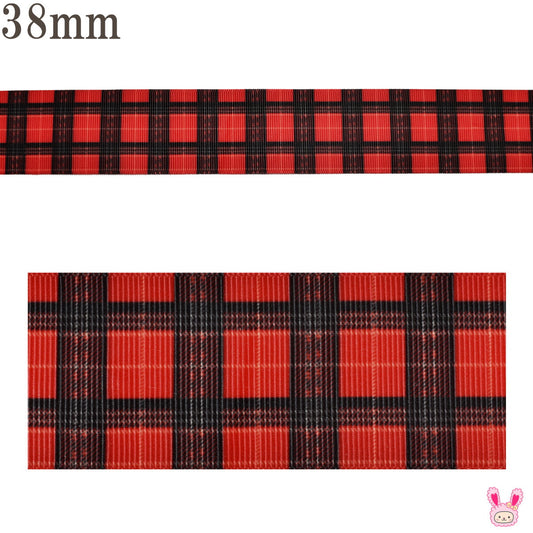 プリントリボンノイズタータンチェックリボン幅38mm1m単位切り売り(2m以上)