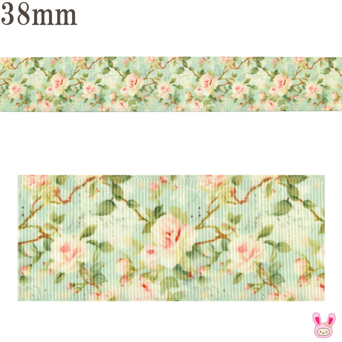 プリントリボンロマンティックなつるバラリボン幅38mm1m単位切り売り(2m以上)