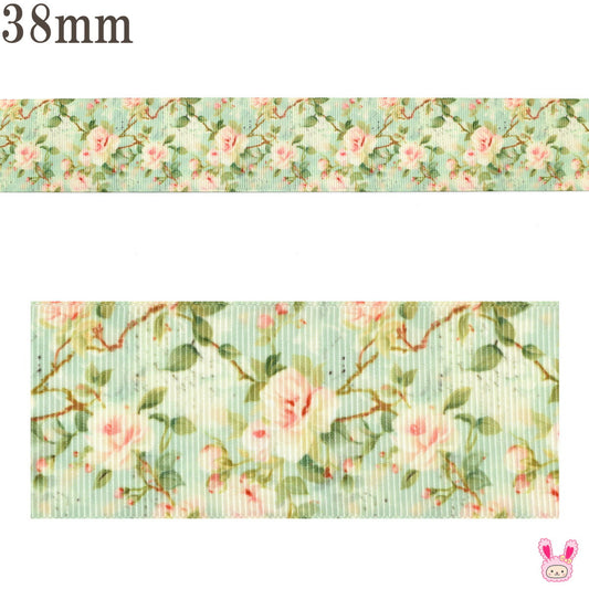 プリントリボンロマンティックなつるバラリボン幅38mm1m単位切り売り(2m以上)