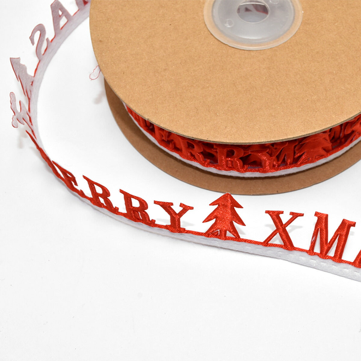 型抜きリボン　メリークリスマスの文字リボン　幅25mm　3m
