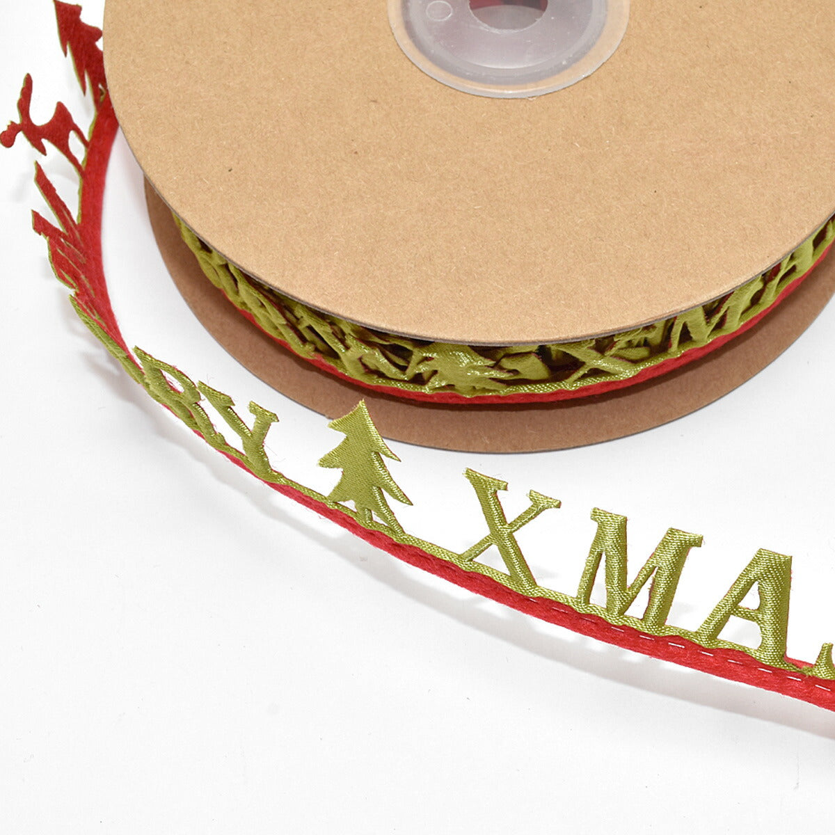型抜きリボン　メリークリスマスの文字リボン　幅25mm　3m