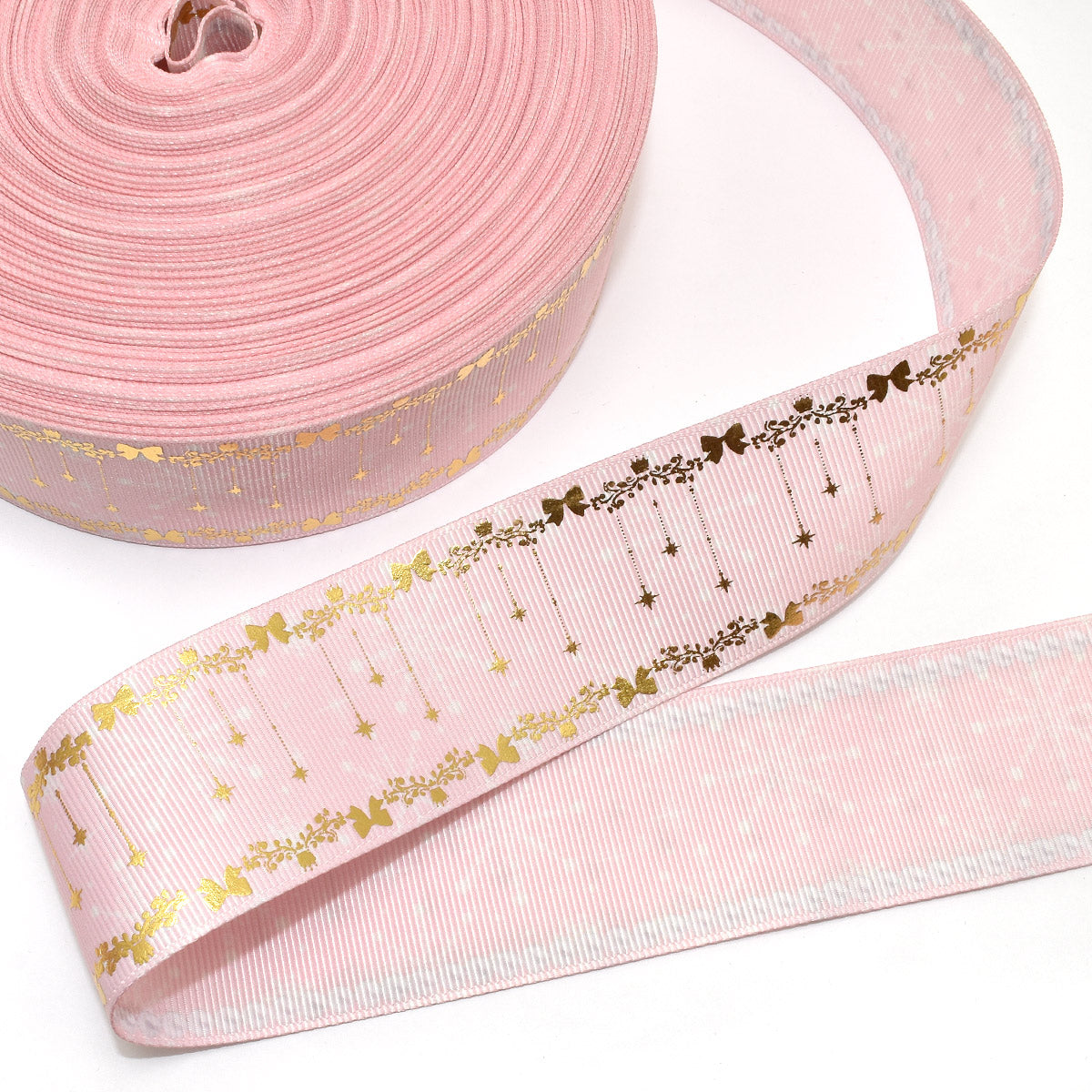 〜プリンセスリボン〜☆送料込み☆ 両面プリントリボン 大きな雪の結晶とプリンセス箔押しリボン 幅38mm