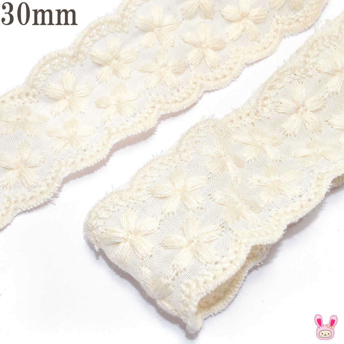 ふんわり花柄スカラップ刺繍リボンVer2幅30mm1m単位切り売り