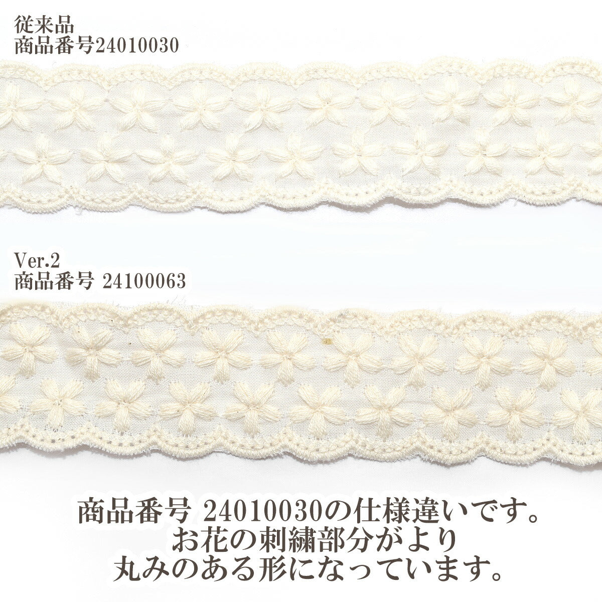 ふんわり花柄スカラップ刺繍リボンVer2幅30mm1m単位切り売り
