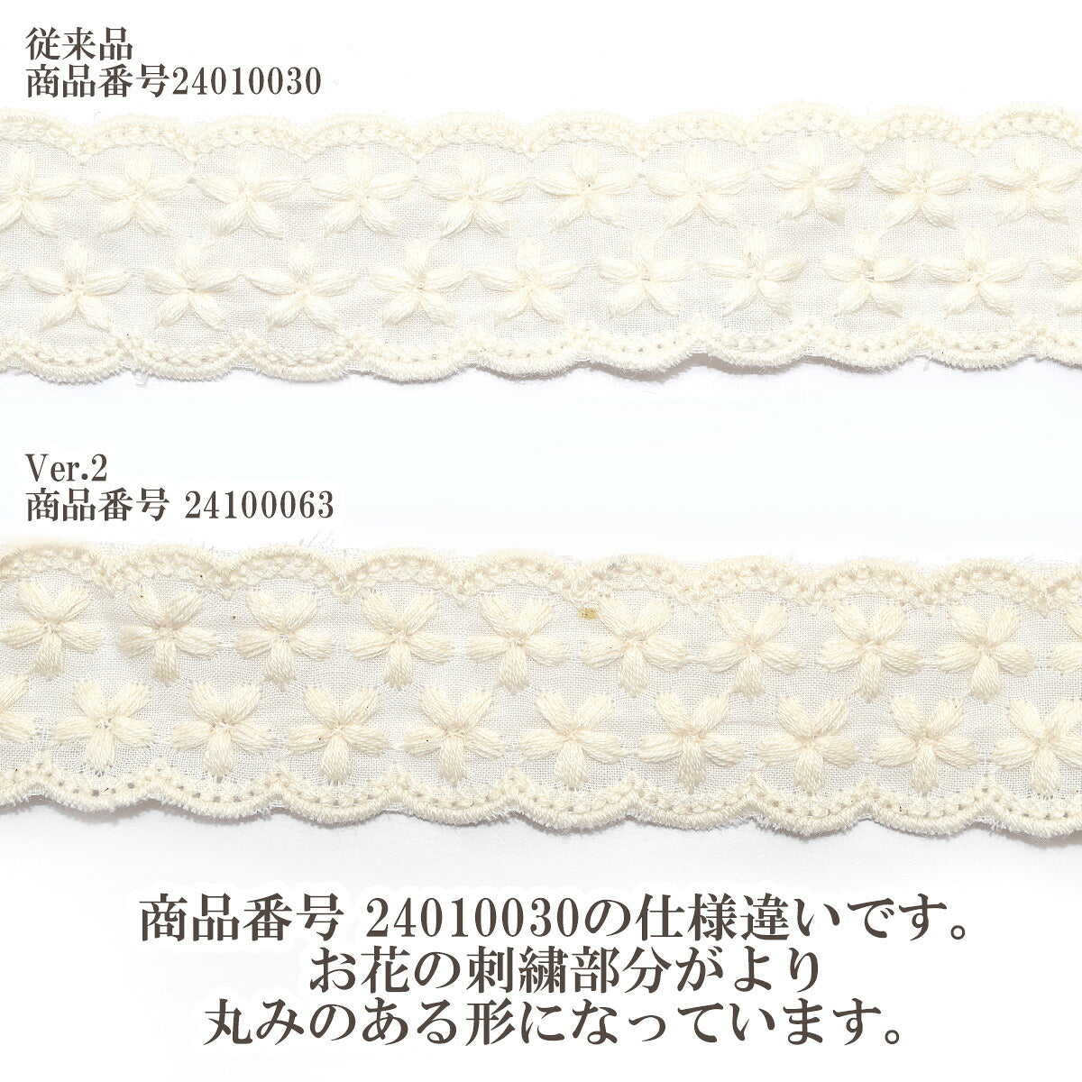 ふんわり花柄スカラップ刺繍リボンVer2幅30mm1m単位切り売り