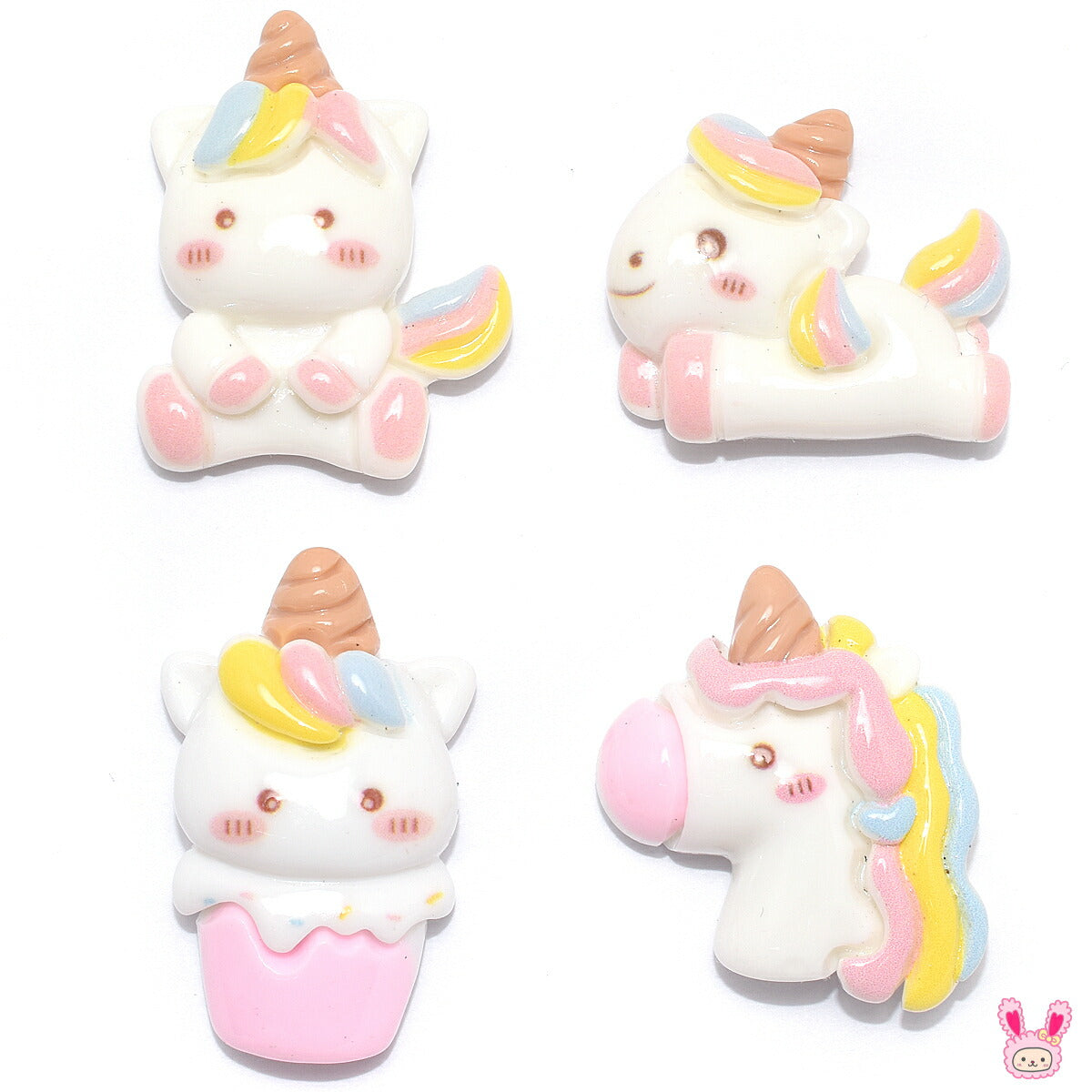ゆるかわパステルユニコーンのデコパーツ4個