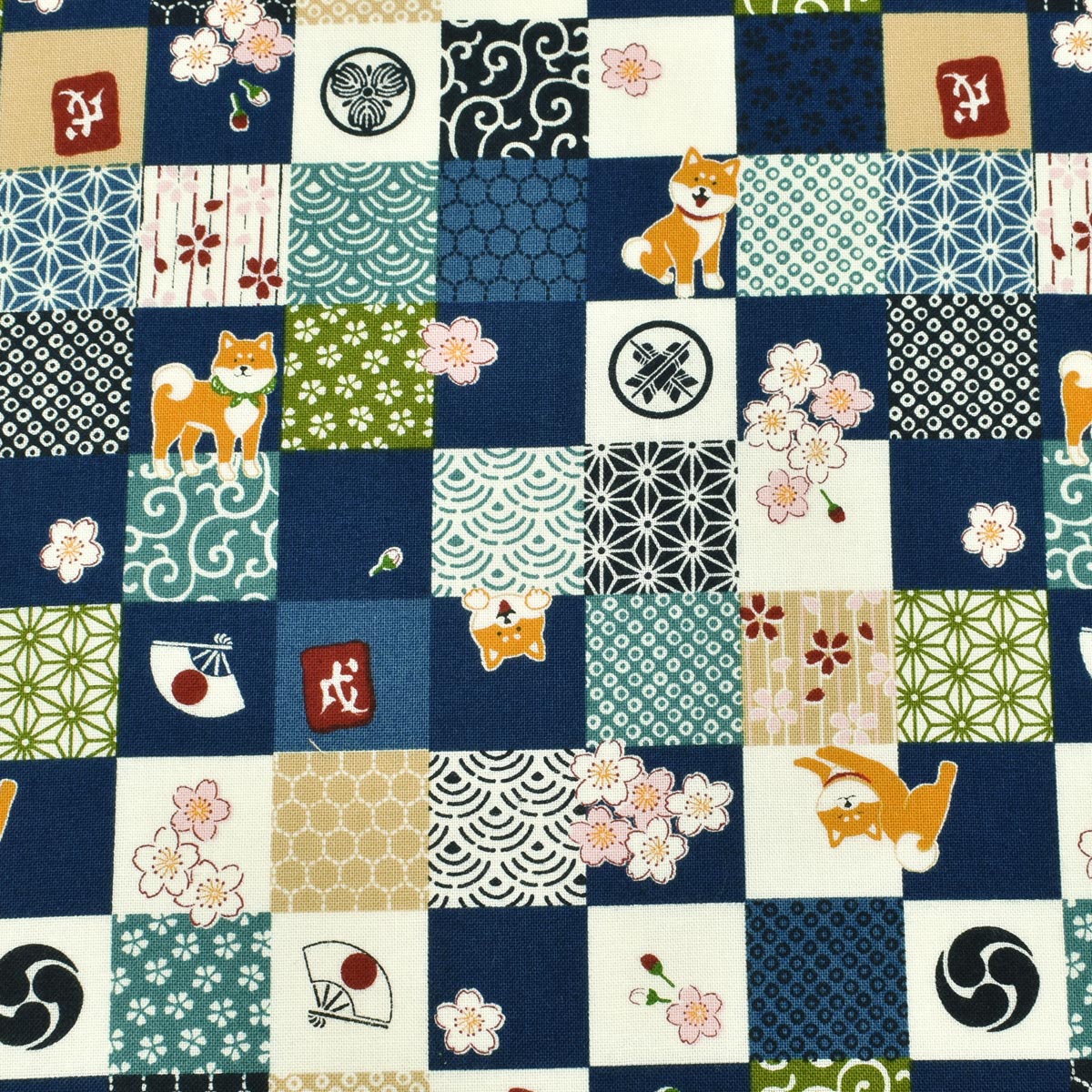 和風な柴犬　シーチング生地　 AP51802-2　コスモ　(30cm以上10cm単位切り売り)　「在庫限り」☆