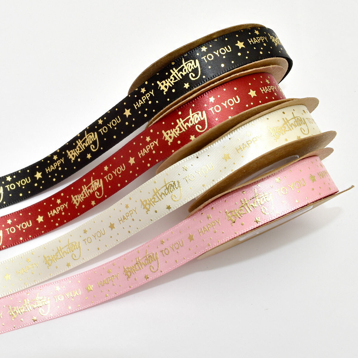 プリントリボンキラキラ星とバブルの箔押しバースデーリボン幅15mm3yd(約2.7m)「在庫限り」★