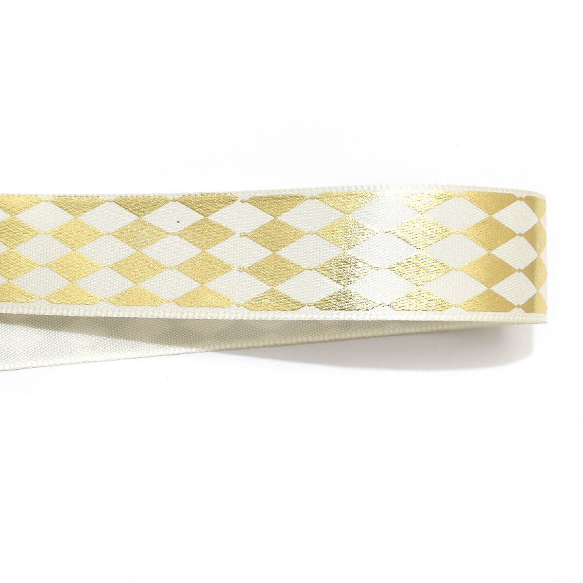 箔押しゴールドダイヤのサテンリボン　幅25mm　1m単位　切り売り　(2m以上)