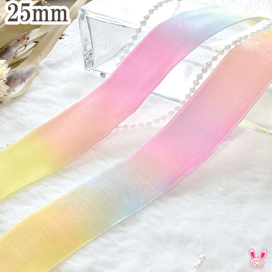 ゆめかわレインボーのベルベットリボン幅25mm1m単位切り売り(2m以上)