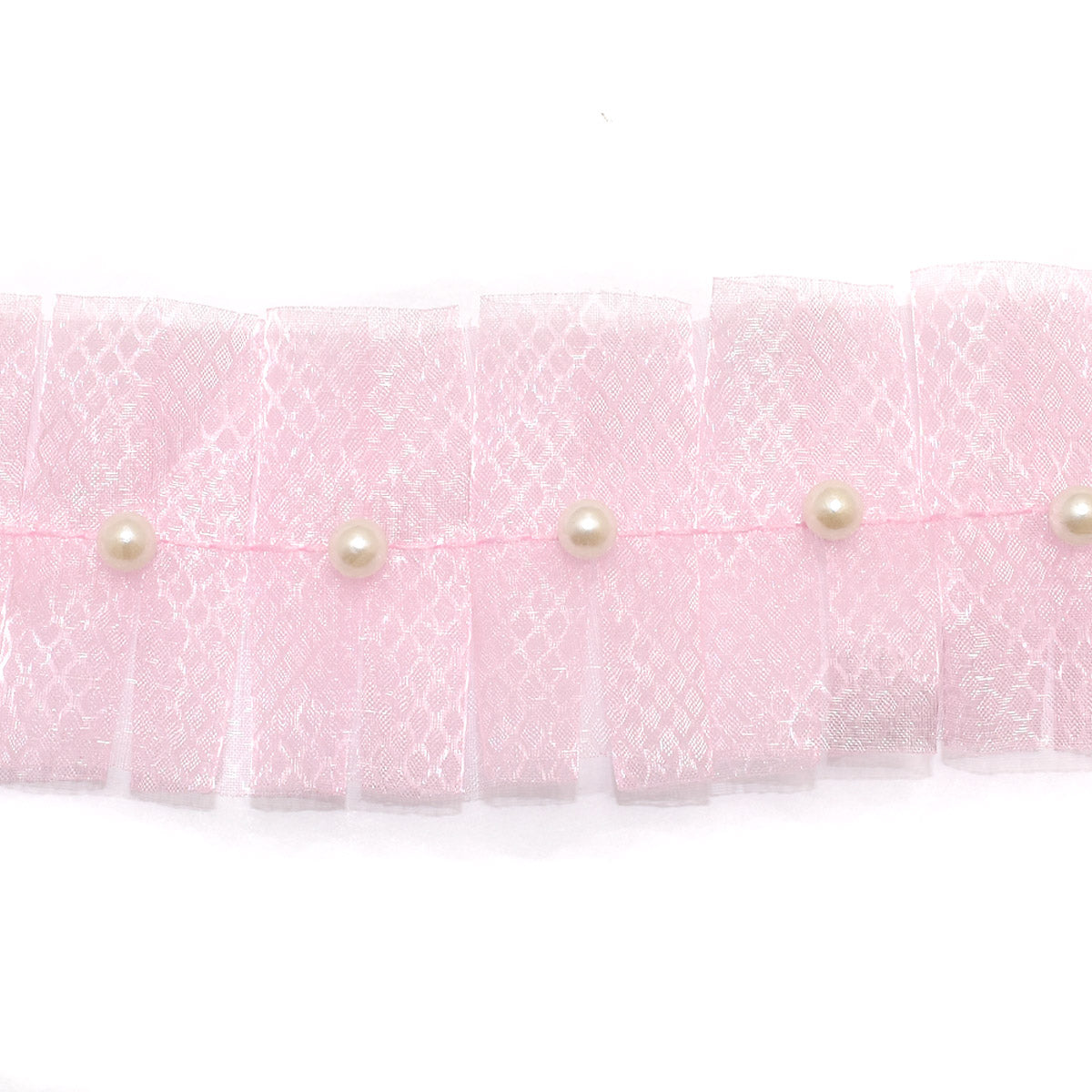 パール付きロンビックシアーのプリーツリボン　幅45mm　1m単位　切り売り　(2m以上)　　「在庫限り」