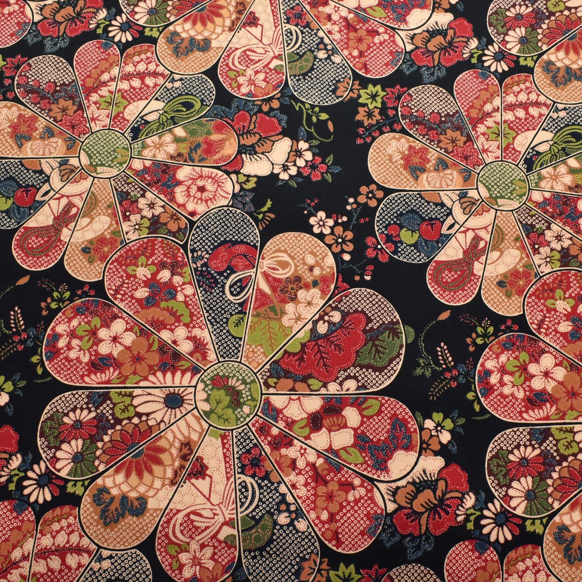 YUWA 有輪商店　鹿の子模様の菊の花　シャーティング生地　N1071　(30cm以上10cm単位切り売り)