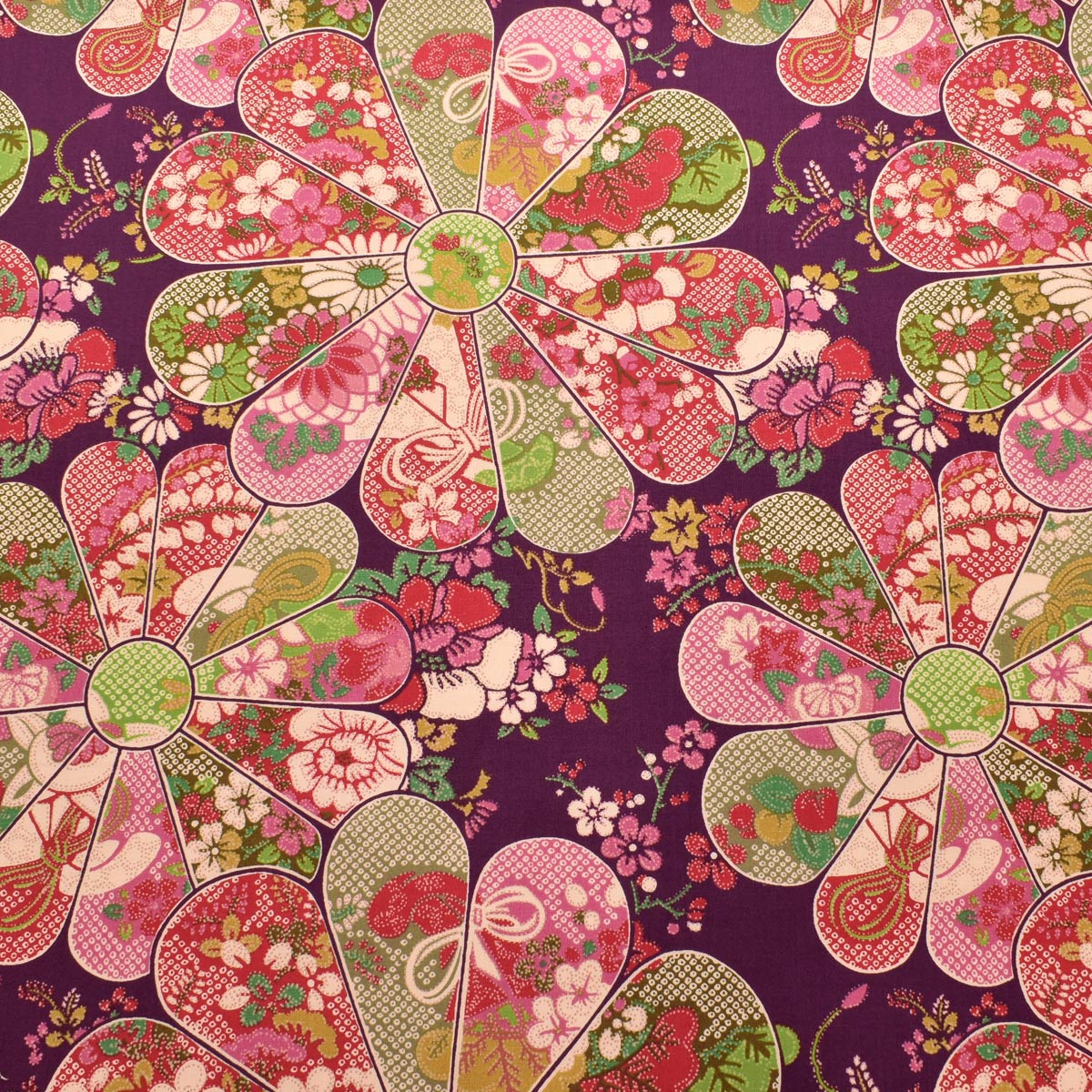 YUWA 有輪商店　鹿の子模様の菊の花　シャーティング生地　N1071　(30cm以上10cm単位切り売り)