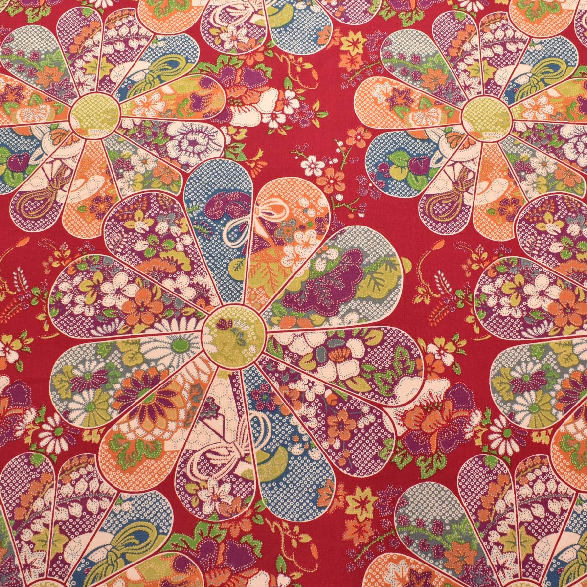 YUWA 有輪商店　鹿の子模様の菊の花　シャーティング生地　N1071　(30cm以上10cm単位切り売り)