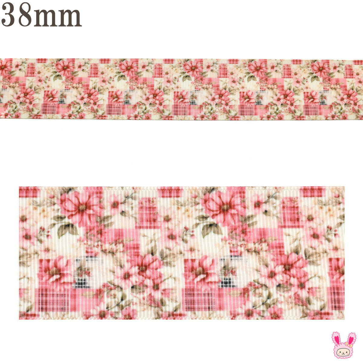 プリントリボン大人可愛い花柄モザイクリボン幅38mm1m単位切り売り(2m以上)
