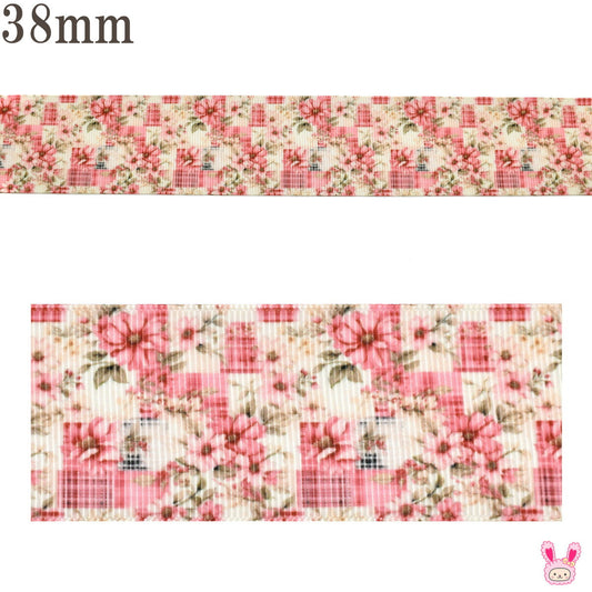 プリントリボン大人可愛い花柄モザイクリボン幅38mm1m単位切り売り(2m以上)