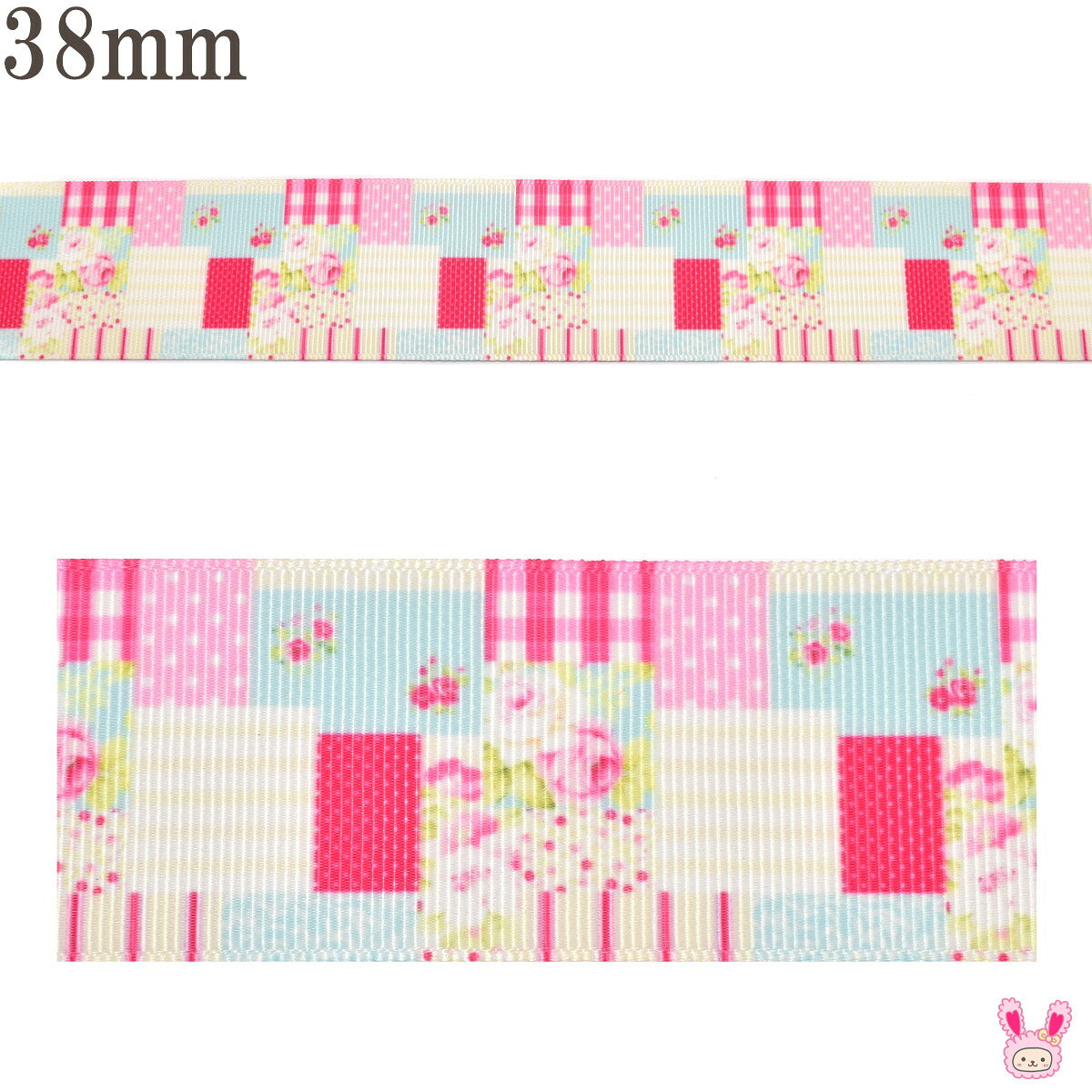 プリントリボンレトロな薔薇とミックスタイルリボン幅38mm1m単位切り売り(2m以上)