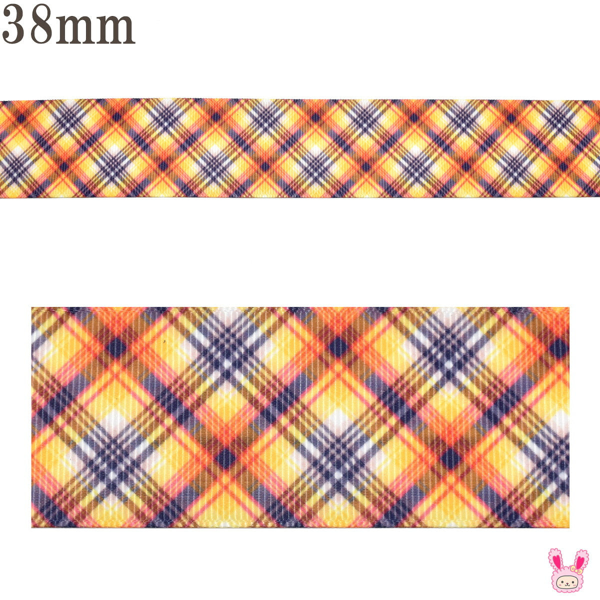 プリントリボンあったかオレンジチェックのリボン幅38mm1m単位切り売り(2m以上)