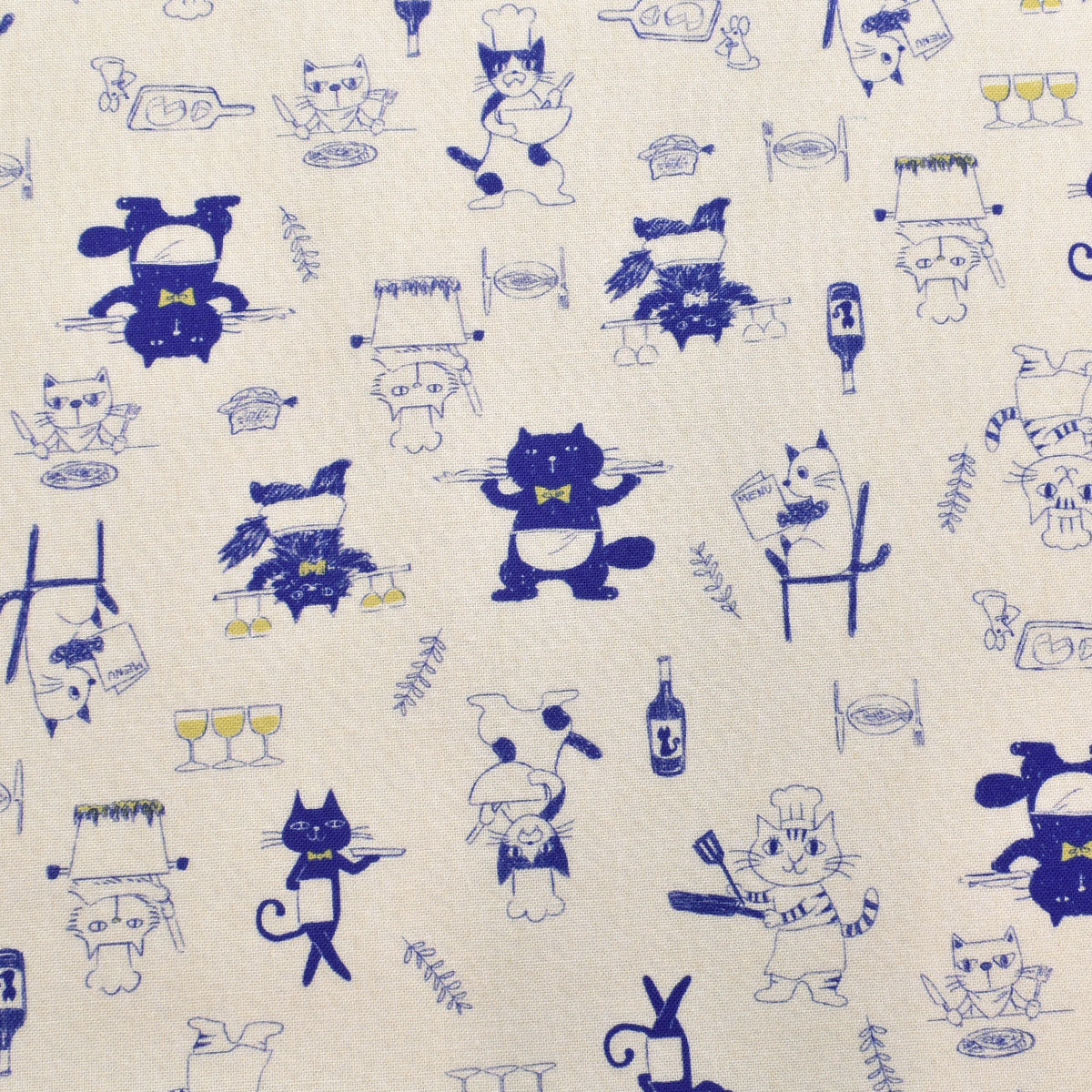 ねこのレストラン　シーチング生地　PT-150-V0　Monti　prism　(30cm以上10cm単位切り売り)